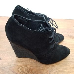 Sam Edelman black suede lace-up wedge booties